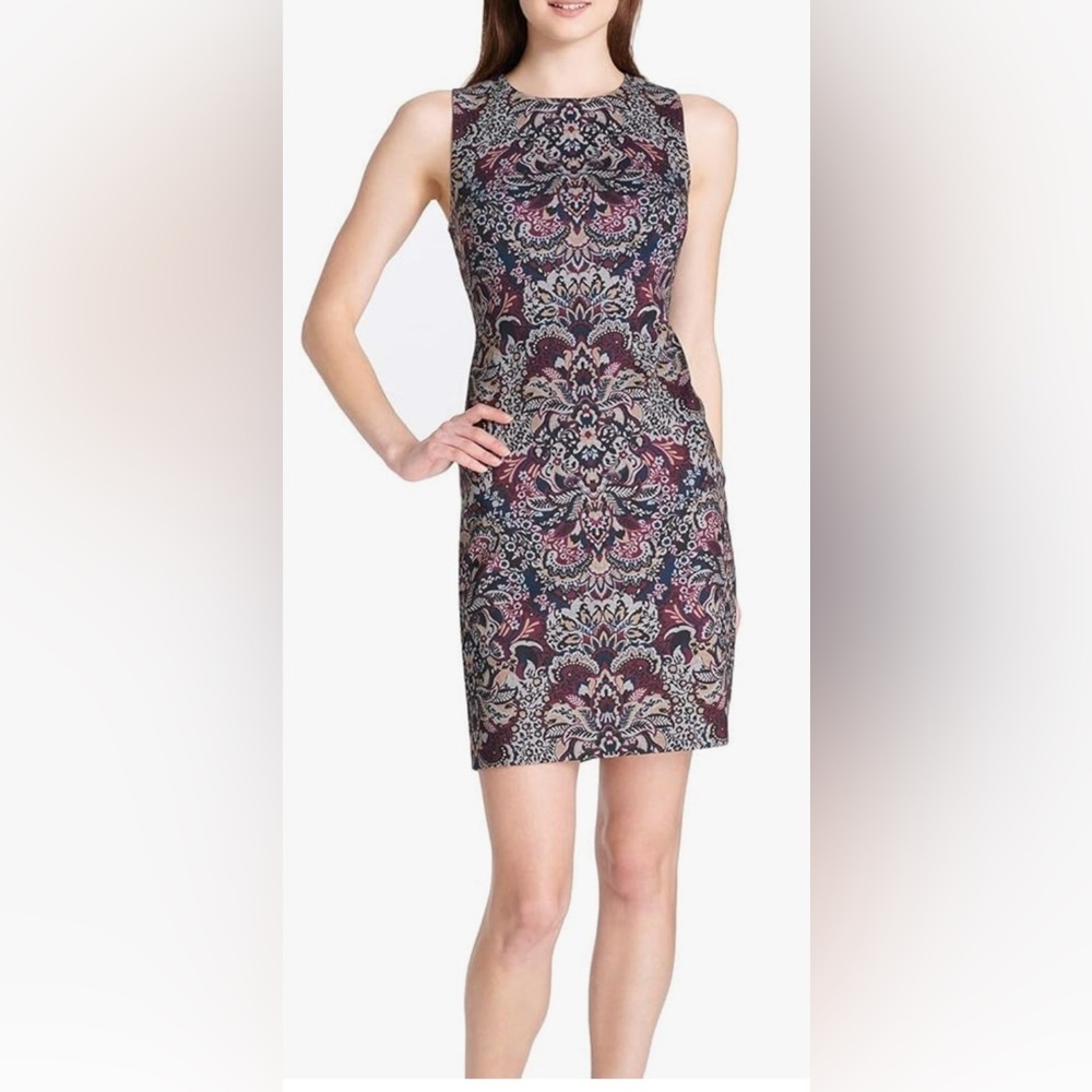 Tommy Hilfiger Paisley Print Sheath Dress Scuba Neck Sleeveless Sz 14 $129 NWT